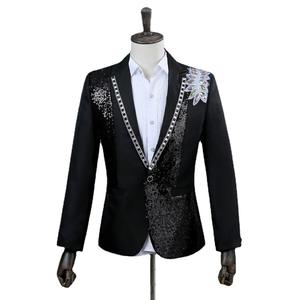 Conjunto de Blazer y Pantalones para Novios, 2 Piezas, Cuello Alto, Lentejuelas, Traje de Cantante, Presentador, Coro, Traje de Vestir para Hombre - Product Image 4