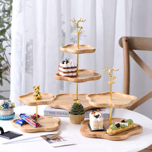 Decoración de Mesa de Postres Estilo Bosque, Bandeja en Forma de Ciruela, Diseño de Doble Capa y Tres Niveles para Frutos Secos y Pasteles; Compartimentada - Product Image 2