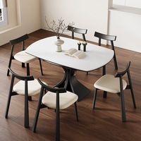 Ensemble de table à manger ronde extensible et pliable minimaliste à 4 places, plateau en bois massif et dalle de pierre, utilisation en restaurant, meubles de maison