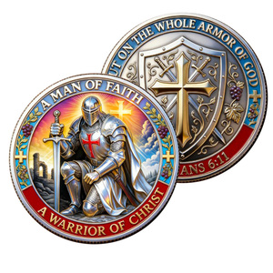 Moneda Conmemorativa Religiosa de Guerrero de Cristo, Artesanía Metálica, Cruz Templaria, Decoración para Hogar u Oficina, Regalo Coleccionable - Product Image 1