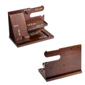 ถาดวางของข้างเตียงไม้แอชแบบสามชั้น พร้อมที่วางโทรศัพท์ สีน้ำตาลคลาสสิกสำหรับผู้ชาย - Product Image 6