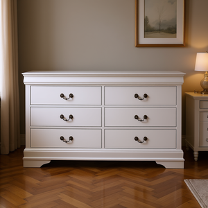 Comò Bianco Tradizionale a 6 Cassetti con Maniglie Antiche, Mobili per Camera da Letto in Legno Massello e MDF - Product Image 2