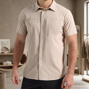 Chemise de pêche pour homme grande taille, noire, respirante, anti-UV UPF 50, 100% polyester, fabriquée sur mesure en usine, marque YINHU, service OEM. - Product Image 1
