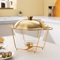 Plateau de service pour buffet d'hôtel ensemble d'isolation de luxe de 4L pour aliments chauds dorés avec couvercle en acier inoxydable chauffe-plats
