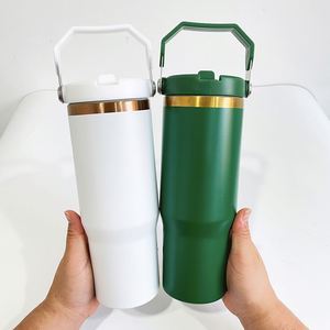 30oz Leak Proof Colorful Gold Copper Plated Stainless Steel Student Tumbler Water Bottle with Flip Top for Laser Engraving - Product Image 2