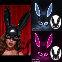 Masque Demi-Visage Lumineux Lapin Sexy Noir pour Hommes et Femmes – Design Adorable pour Halloween, Bar, Boîte de Nuit, Costume de Serveur