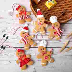 Wholesale <b>Gingerbread</b> Man Christmas Ornaments 6-Piece Set Knit Hanging <b>Decor</b> for Tree & Gifts, Festive Holiday Kit - Product Image 1