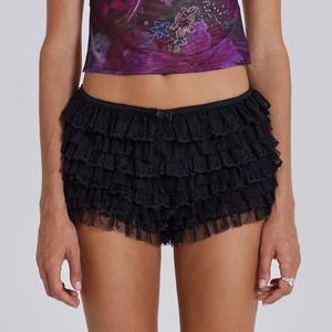 Shorts en dentelle à volants pour <span class=keywords><strong>femme</strong></span>, mini-short sexy en maille superposée, mini-short en dentelle à plusieurs niveaux, short sexy froncé pour festival - Product Image 2