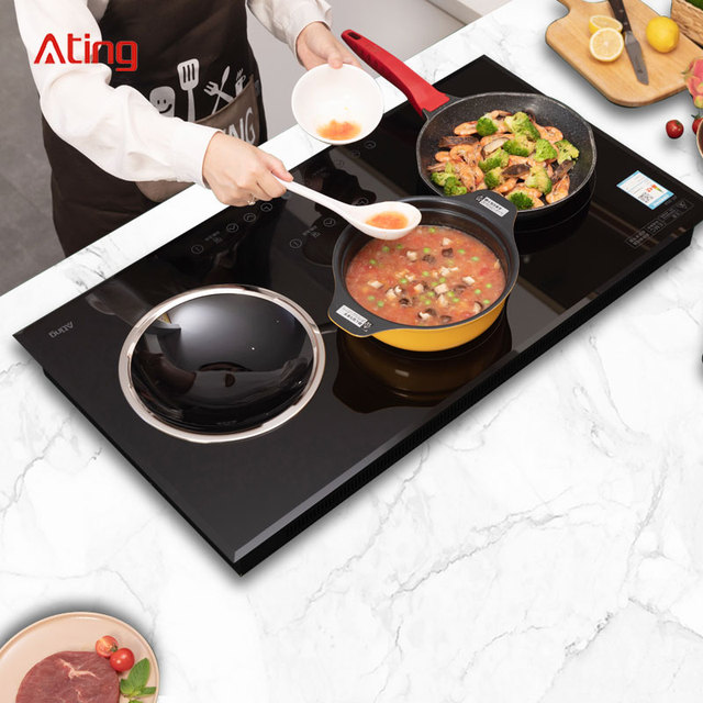 Electric Induction Stove Induction Cooktop with 3 Burners in Black Crystal Smooth Surface Glass 220V 3500W