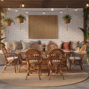 ชุดโต๊ะรับประทานอาหารหวายสไตล์จาวาแบบดั้งเดิม โต๊ะยาว สำหรับบ้าน โรงแรม วิลล่า - Product Image 2