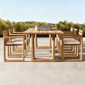 Juego de Mesas y Sillas de Jardín de Diseño Nórdico en Madera de Teca, Resistentes a <span class=keywords><strong>la</strong></span> Lluvia, con Protección Solar y Anticorrosión, para <span class=keywords><strong>Terraza</strong></span> de Villa o Jardín - Product Image 5