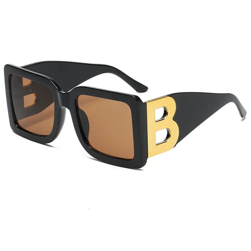 High Quality Classic Black Designer Sunglasses Letter B Oversized Frame Leopard Print Retro Sunglasses Unisex Fashion Eyewear