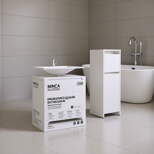 Minca Engineered Wood <b>Bathroom</b> <b>Set</b> White <b>3</b>-<b>Piece</b> Minimalist Rectangle Style - Product Image 2