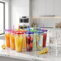 Gobelet en plastique réutilisable teinté de 32 oz à double paroi, anti-fuite, sans BPA, écologique, avec couvercle à paille, idéal pour la maison et les voyages – Prix usine