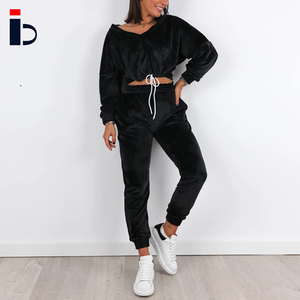 Venta caliente de invierno ropa de gimnasio Sexy cuello en V manga larga de las mujeres de sudaderas con capucha de <span class=keywords><strong>terciopelo</strong></span> - Product Image 1