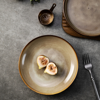 Assiettes de présentation rondes en porcelaine mate marron japonaise YAYU, vente en gros d'usine, pour plats principaux thaïlandais, en céramique, pour restaurants
