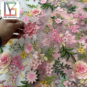 Sang Trọng 3D Hoa Thêu Lưới Lưới Ren Vải Chất Lượng Cao Thiết Kế Đính Thêu Vải Tuyn Ren Vải Cho Váy Cưới - Product Image 4