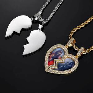 Hip Hop Fine Jewelry Iced Out Broken Heart Charm Photo Necklace White Gold Plated Custom Memory Photo <b>Frame</b> Pendant - Product Image 6