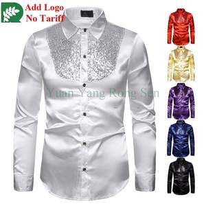 カジュアルシルクシャツメンズボタンダウンシャツ長袖光沢のある無地サテンプロムドレスシャツトップス - Product Image 4