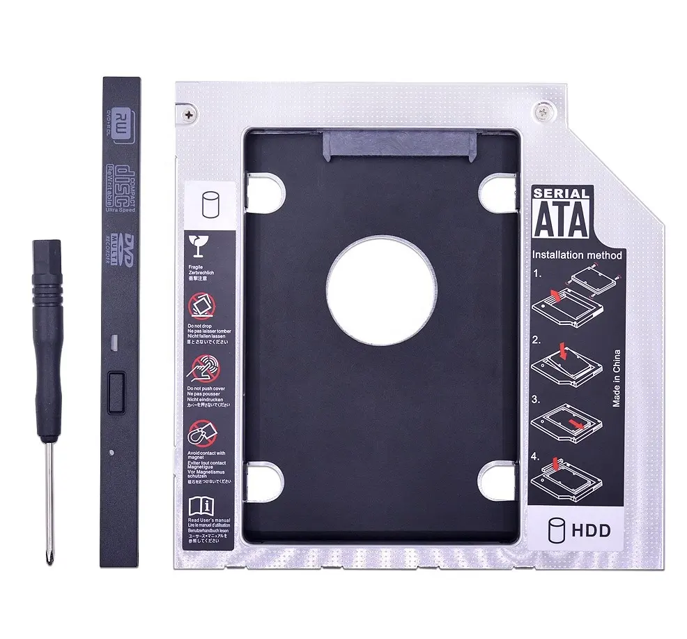 Aluminum Optibay 2nd HDD Caddy 9.5mm SATA 3.0 Hard Disk Drive Box Enclosure Dual LED 9.5mm 2.5 SSD For Laptop CD/DV