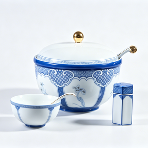 Service de table en céramique bleu et blanc, design chinois traditionnel haut de gamme, résistant à la chaleur, cadeau de mariage, cadeau de pendaison de crémaillère - Product Image 3