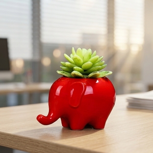 Maceta de Cerámica Roja con Diseño de Elefante, Linda Maceta para Cactus y <span class=keywords><strong>Suculentas</strong></span> - Product Image 1