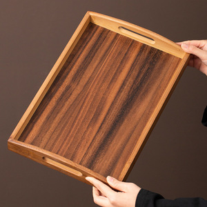 Ensemble de plateaux de service en bois carrés en noyer, plateau à thé, café et petit-déjeuner pour hôtel, utilisation domestique portable - Product Image 3