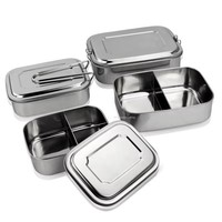 Boîte à lunch moderne en acier inoxydable carrée avec compartiments amovibles, portable, pour la préparation des repas à domicile