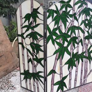 Mampara de Chimenea Personalizable de Bambú con Diseño Tiffany y Vidrio Tallado, 40''*28'', Sólida, para Decoración de Baño y Comedor - Product Image 6