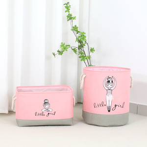 Cestino portaoggetti in tessuto rosa di grande capacità giocattolo quadrato e pattumiera per vestiti sporchi con stile cartone animato per ragazze serie di scatole ordinate - Product Image 3