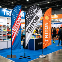 Drapeau publicitaire personnalisé pour salon professionnel, mât en fibre de verre, bannière plume imprimée, imperméable et durable pour exposition
