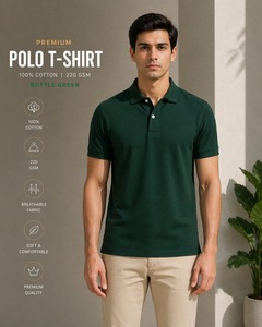 Premium <b>Men's</b> <b>Polo</b> <b>Shirt</b> 100% Cotton Bottle <b>Green</b> Short Sleeve Breathable Knitted Solid Color classic Fit - Product Image 4