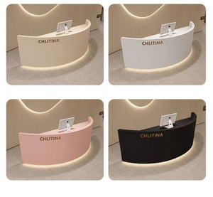 Mostrador de recepción de madera maciza moderno personalizado, mostrador de recepción pintado frontal de arco curvo, Mostrador de ropa de cajero de salón de belleza para oficina - Product Image 6