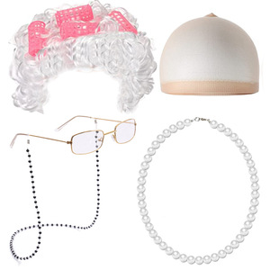 Perruque de grand-mère Halloween, cheveux courts bouclés, pour cosplay de femme âgée, homme âgé, adulte unisexe d'âge moyen/<span class=keywords><strong>mature</strong></span>, costume en soie - Product Image 6