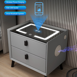 Modern Luxury Smart <strong>Bedside</strong> <strong>Table</strong> With Wireless <strong>Charging</strong> Bluetooth Speaker Fingerprint Lock LED Light Bedroom Nightstand - Product Image 2