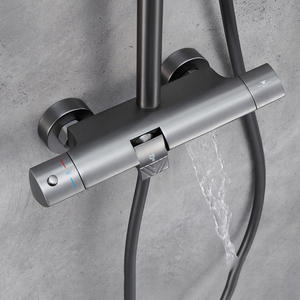 Douche murale minimaliste Vimijia en cuivre massif avec jet supérieur, 38° température constante, gris anthracite, robinet de salle de bain - Product Image 4