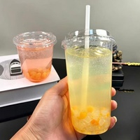 Gelas Plastik PP PET Sekali Pakai Bentuk U Dasar Bulat 8 10 12 16 20 24oz Untuk Jus Segar Dengan Segel Plastik Sampel Gratis