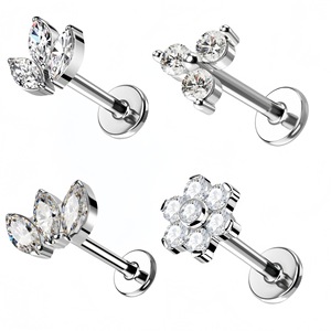 Boucles d'oreilles en alliage de titane, cristal, forme de papillon et de fleur, pour piercing au nez et aux lèvres, bijoux G23 - Product Image 1