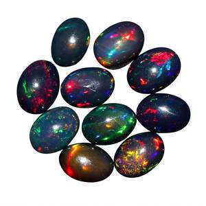 Yashee Ópalo Negro Natural Ovalado 7x5 mm, Gema Etíope con Efecto de Fuego para Joyería, Cristales Curativos, Piedras Sueltas DIY - Product Image 1