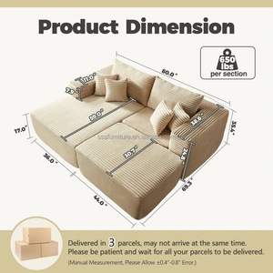 Sofá Modular Quadrado de Veludo de 80 polegadas com Chaise, Puff e Sofá-Cama, Moderno, Três Lugares, Espuma de Alta Densidade, Conjunto Flexível - Product Image 4