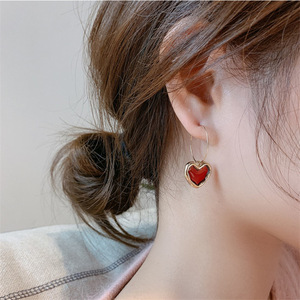 Vintage <b>Red</b> Love Heart <b>Earrings</b> for Women Gold Color Metal Love Heart Hanging Dangle <b>Earring</b> Women's Jewelry Gifts - Product Image 1