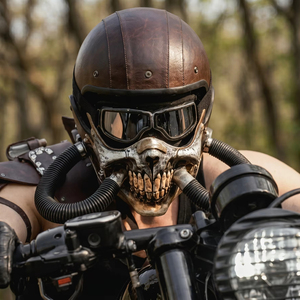 Casque de <span class=keywords><strong>moto</strong></span> demi-coque personnalisé avec <span class=keywords><strong>masque</strong></span> amovible, style gothique, en <span class=keywords><strong>cuir</strong></span> noir mat, pour motard, Warhammer, chevalier, cyberpunk - Product Image 2