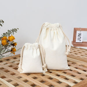 Bolsa Ecológica de Muselina de Algodón Orgánico, Bolsa Promocional de Tela Calicó Blanca con Cordón y Logotipo Impreso - Product Image 2