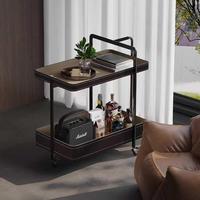 Chariot léger de luxe en cuir de selle, nouveau modèle en titane noir premium, table d'appoint mobile double couche