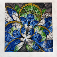 Seni Mural Mosaik Kaca Potong Tangan Motif Anggrek Biru Abstrak Kustom untuk Dekorasi Dinding Fitur Latar Belakang Komersial Hotel Bar