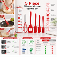 Lot de 5 spatules de cuisine en silicone personnalisables avec logo, OEM/ODM, faciles à nettoyer, réutilisables, pour la pâtisserie, avec emballage à marque privée