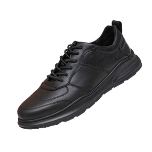 Chaussures de marche pour hommes en cuir de vache véritable, bout rond, lacets, doublure en maille respirante, semelle extérieure en caoutchouc, style décontracté - Product Image 5