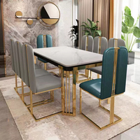 Table à manger moderne en marbre avec pieds en acier inoxydable, rectangulaire, 6 places, meubles de salle à manger pour hôtel, villa
