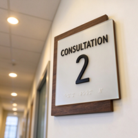 Panneau personnalisé ADA pour salle d'examen en braille, cadre en bois, acrylique dépoli, lettres 3D en relief, panneau de porte pour cabinet médical, hôpital, clinique