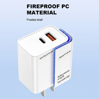 Cargador Rápido de 20W con Enchufe Europeo, 2 Puertos Duales Tipo-C/USB-A, PD3.0, QC3.0, Carcasa de PC Resistente al Fuego, Protección Múltiple, Portátil